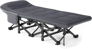 Metal Folding Bed Camping Cot 3D Headrest Sleeping Cots for Adults Load 352lbs Camping Cot with Side Pocket Lounge Chair