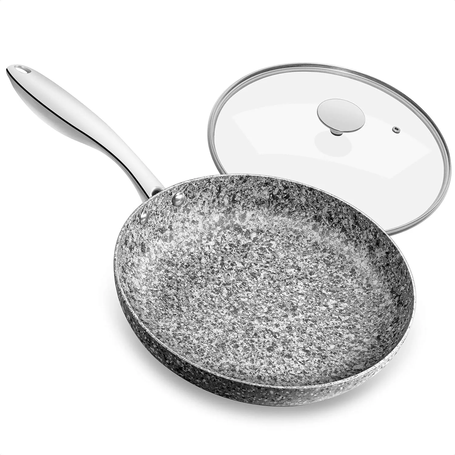 MICHELANGELO 8 Inch Frying Pan with Lid, Ultra Nonstick Small Fry Pan with Gnraite Interior, Granite Stone Skillet 8 Inch Nonstick, Egg Pans for Cooking, Oven Safe, Induction Compatible