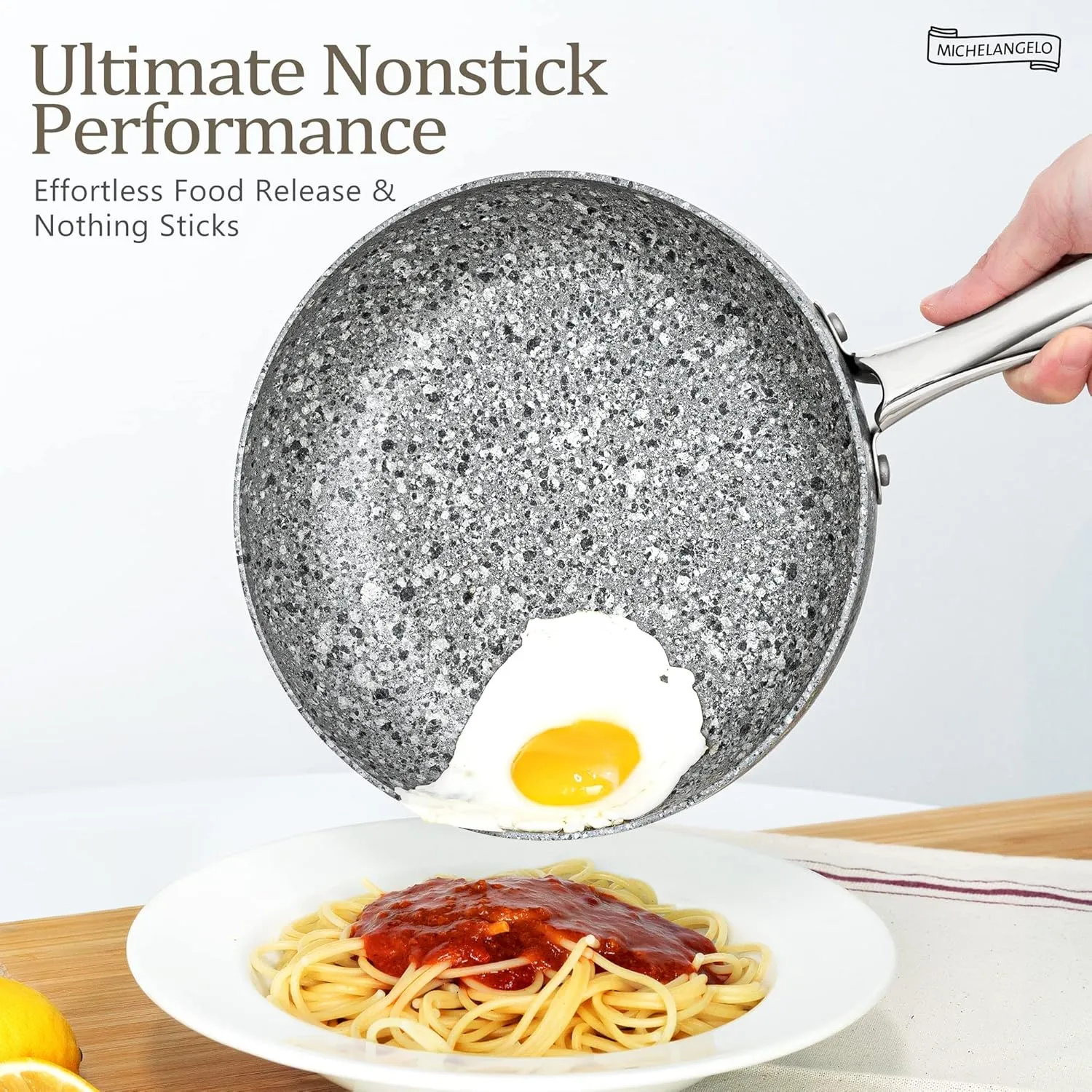 MICHELANGELO 8 Inch Frying Pan with Lid, Ultra Nonstick Small Fry Pan with Gnraite Interior, Granite Stone Skillet 8 Inch Nonstick, Egg Pans for Cooking, Oven Safe, Induction Compatible