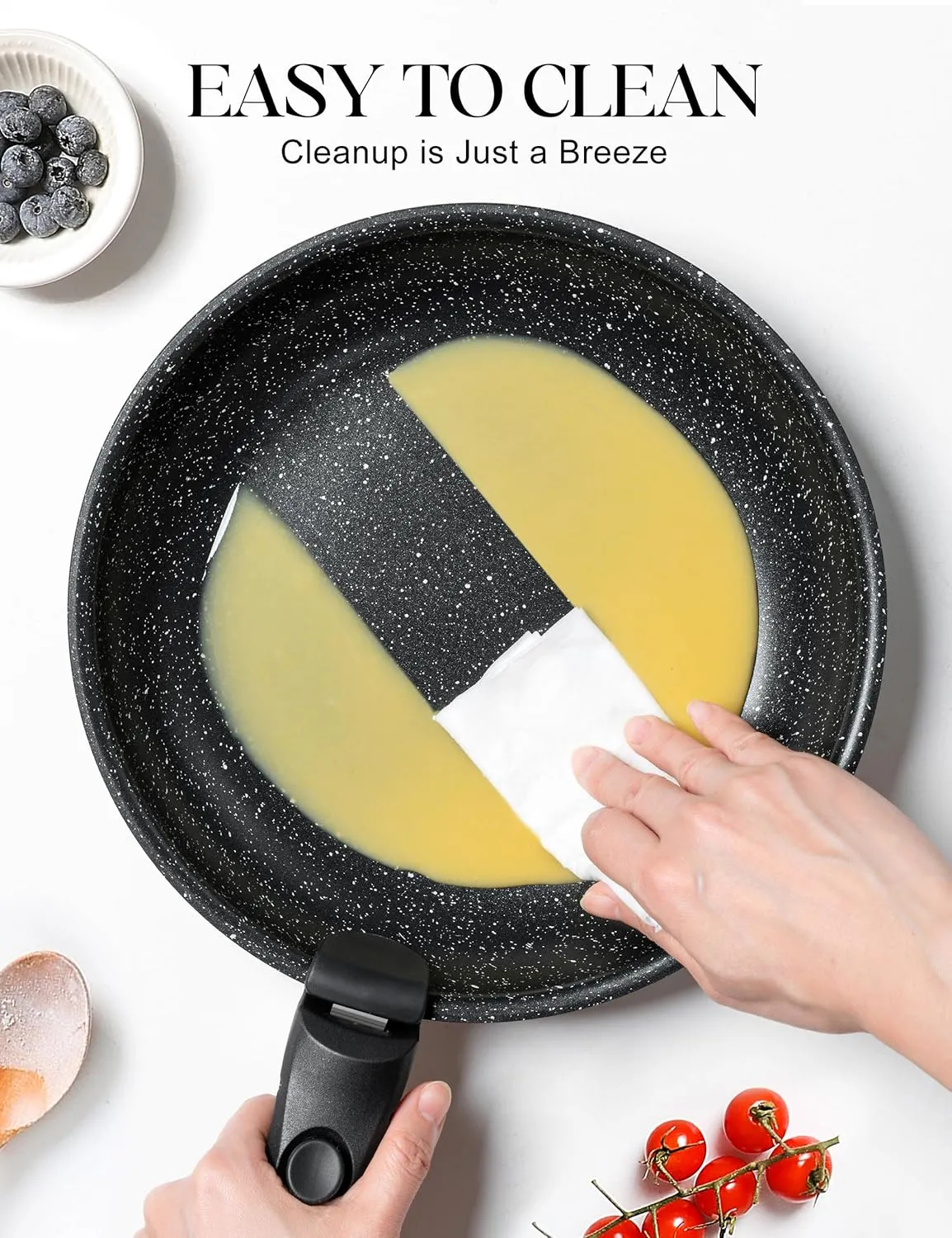 MICHELANGELO Nonstick Frying Pan Set Removable Handle, 8" & 10" Fry Pans with Detachable Handle, Granite Coating Skillets, Non Toxic Pans for Cooking, PFOA Free, Oven Safe, Black