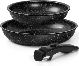 MICHELANGELO Nonstick Frying Pan Set Removable Handle, 8" & 10" Fry Pans with Detachable Handle, Granite Coating Skillets, Non Toxic Pans for Cooking, PFOA Free, Oven Safe, Black