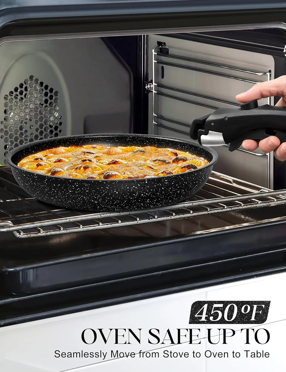 MICHELANGELO Nonstick Frying Pan Set Removable Handle, 8" & 10" Fry Pans with Detachable Handle, Granite Coating Skillets, Non Toxic Pans for Cooking, PFOA Free, Oven Safe, Black