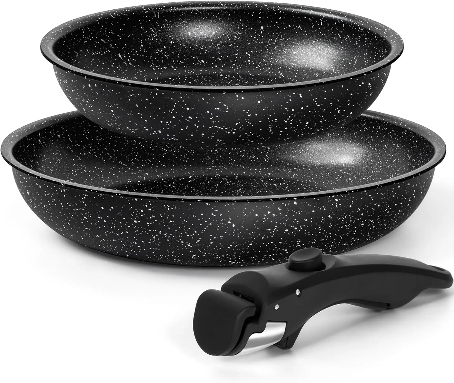 MICHELANGELO Nonstick Frying Pan Set Removable Handle, 8" & 10" Fry Pans with Detachable Handle, Granite Coating Skillets, Non Toxic Pans for Cooking, PFOA Free, Oven Safe, Black