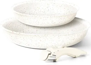 MICHELANGELO Nonstick Frying Pan Set Removable Handle, 8" & 10" Fry Pans with Detachable Handle, Granite Coating Skillets, Non Toxic Pans for Cooking, PFOA Free, Oven Safe, White