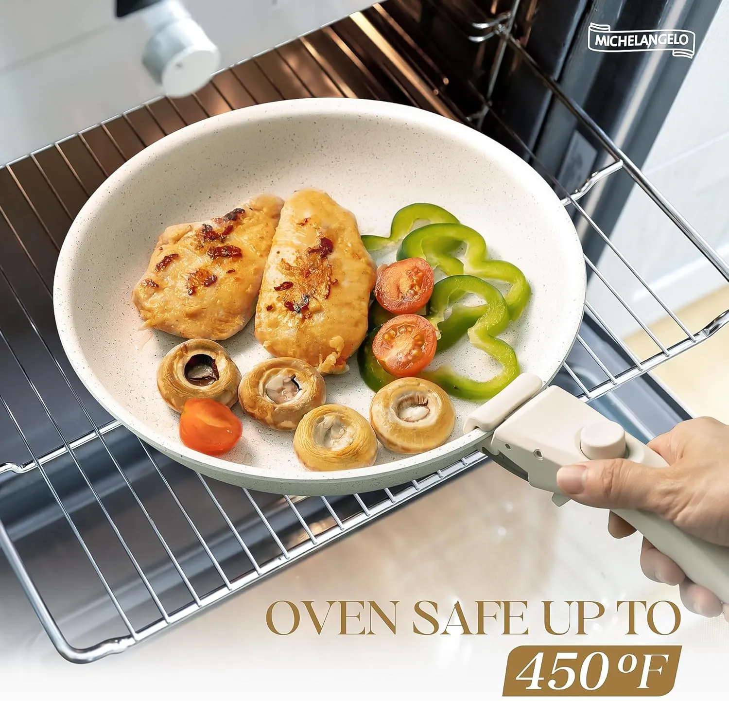 MICHELANGELO Nonstick Frying Pan Set Removable Handle, 8" & 10" Fry Pans with Detachable Handle, Granite Coating Skillets, Non Toxic Pans for Cooking, PFOA Free, Oven Safe, White