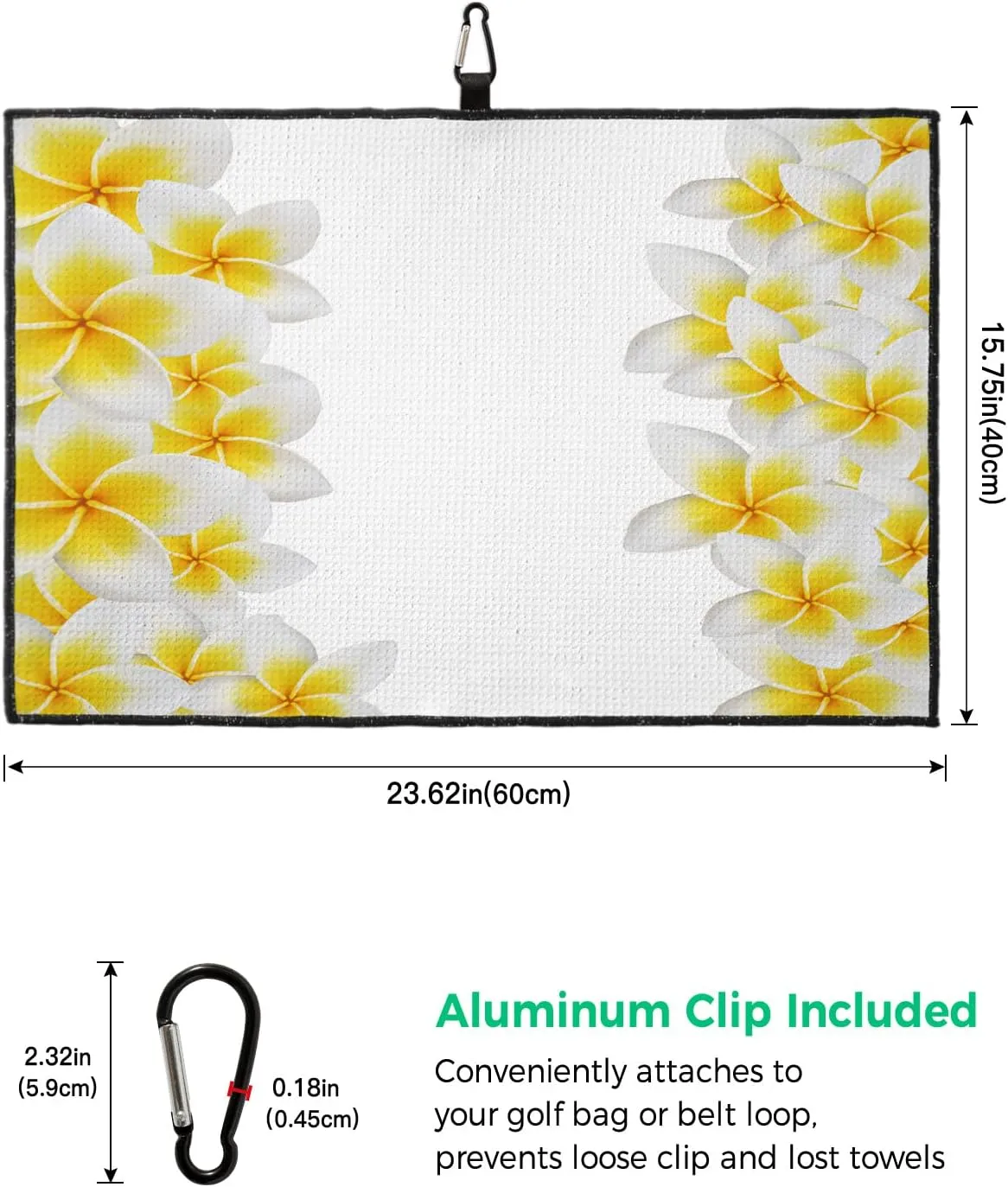 Microfiber Golf Towel with Waffle Pattern Plumeria Rubra White Backdrop Golf Towels with Heavy Duty Carabiner Clip for Men and Women