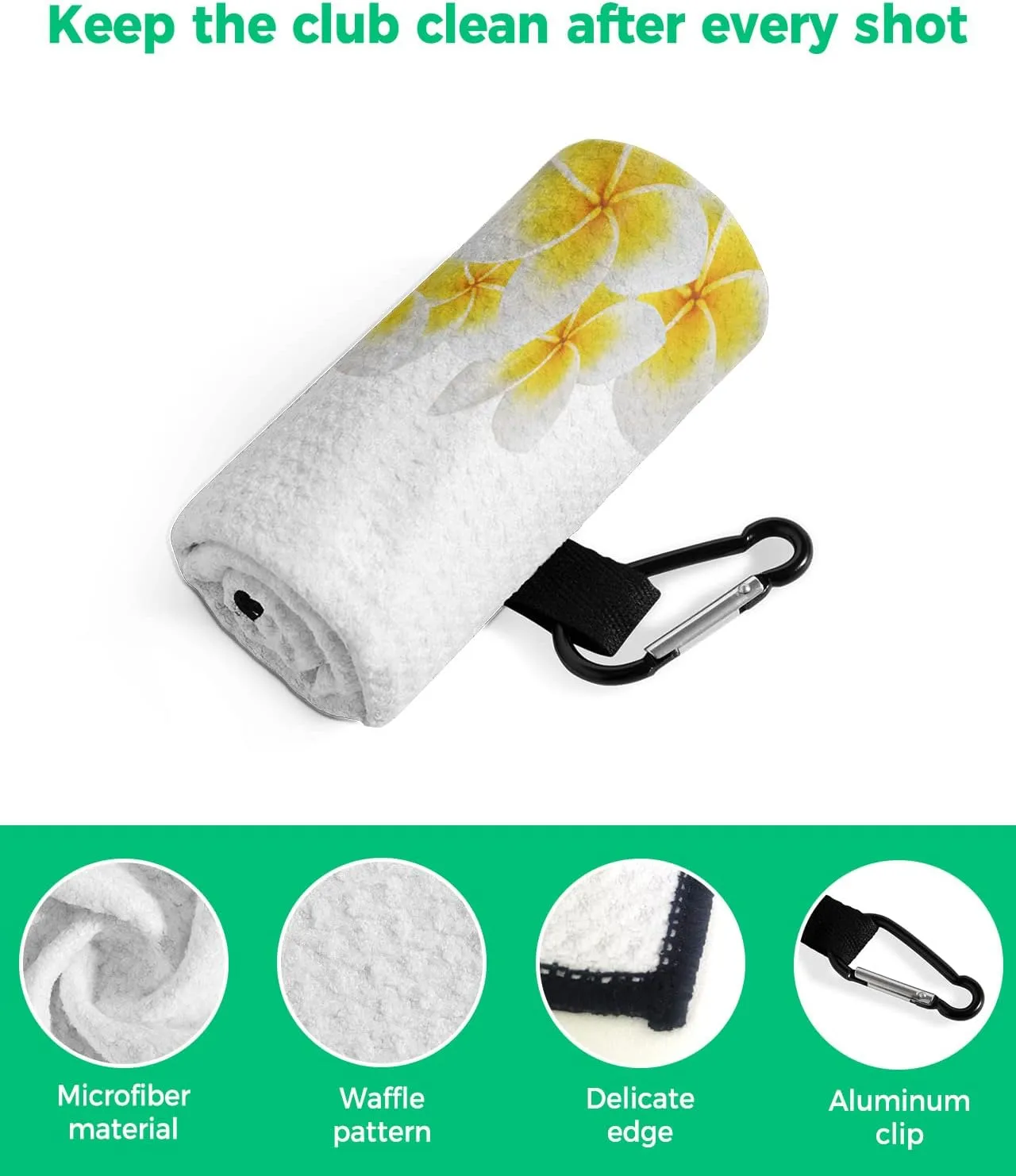 Microfiber Golf Towel with Waffle Pattern Plumeria Rubra White Backdrop Golf Towels with Heavy Duty Carabiner Clip for Men and Women