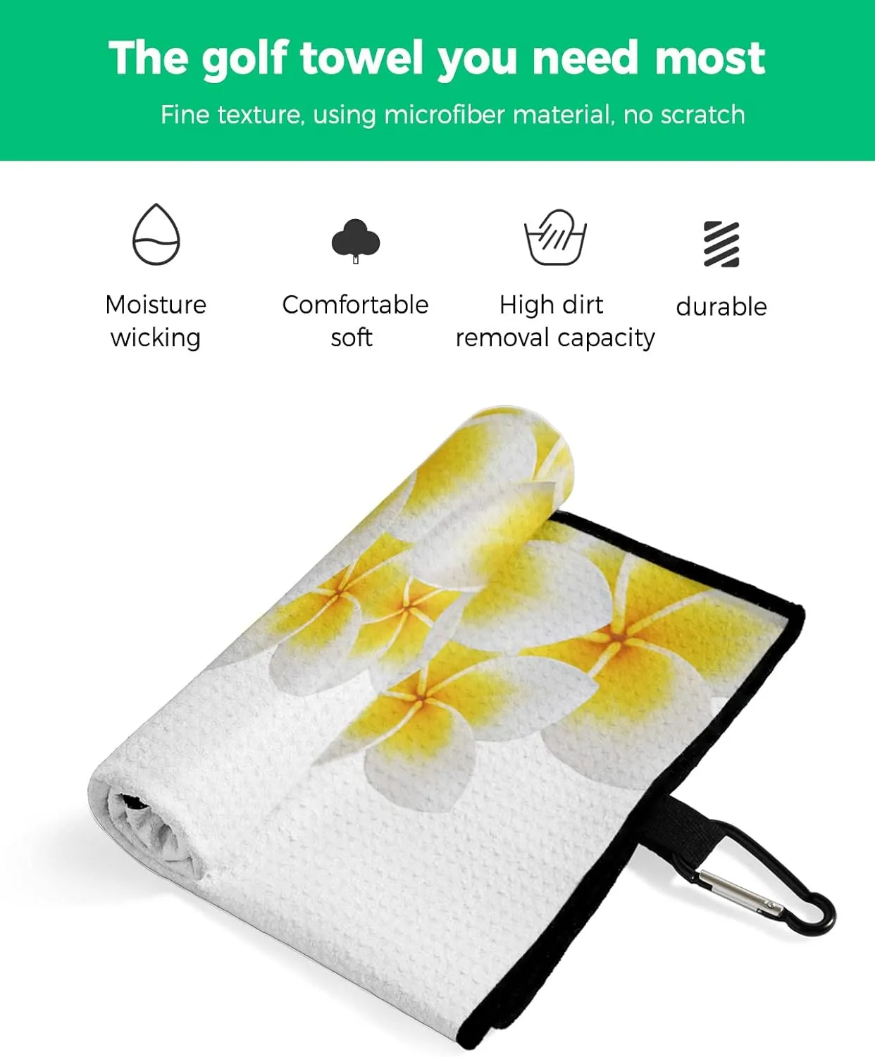 Microfiber Golf Towel with Waffle Pattern Plumeria Rubra White Backdrop Golf Towels with Heavy Duty Carabiner Clip for Men and Women