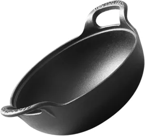 Milisten Outdoor Cast Iron Skillet Non-coated Cooking Pot Bottom Design for Even Heating Easy to Clean for Home Camping Barbecue and Seafood Cooking