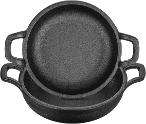 Mini Cast Iron Skillets 4.25 x 4.25 x 1.1 Inch Cast Iron Pan Small Ramekin Set Black Casserole Dish Cookware Oven Safe Mini Skillets for Kitchen Indoor Outdoor Picnic (2 Pack)