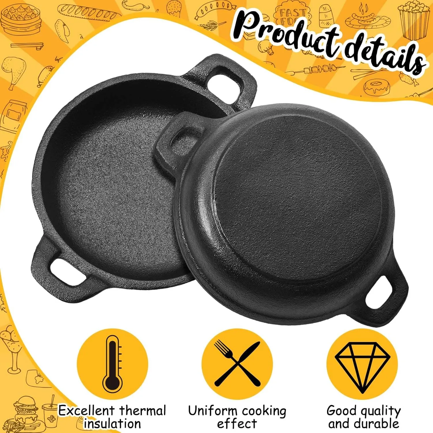 Mini Cast Iron Skillets 5 x 5 x 1.3 Inch Cast Iron Pan Small Ramekin Set Black Casserole Dish Cookware Oven Safe Mini Skillets for Kitchen Indoor Outdoor Picnic (6 Pack)