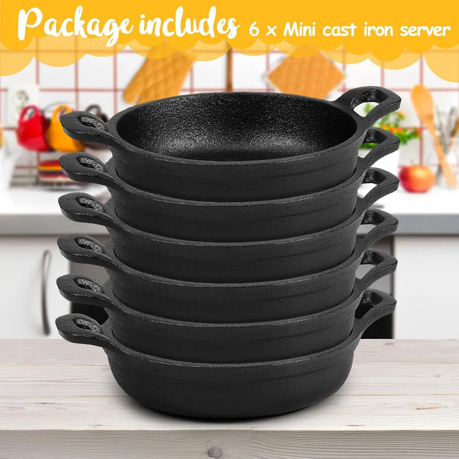 Mini Cast Iron Skillets 5 x 5 x 1.3 Inch Cast Iron Pan Small Ramekin Set Black Casserole Dish Cookware Oven Safe Mini Skillets for Kitchen Indoor Outdoor Picnic (6 Pack)