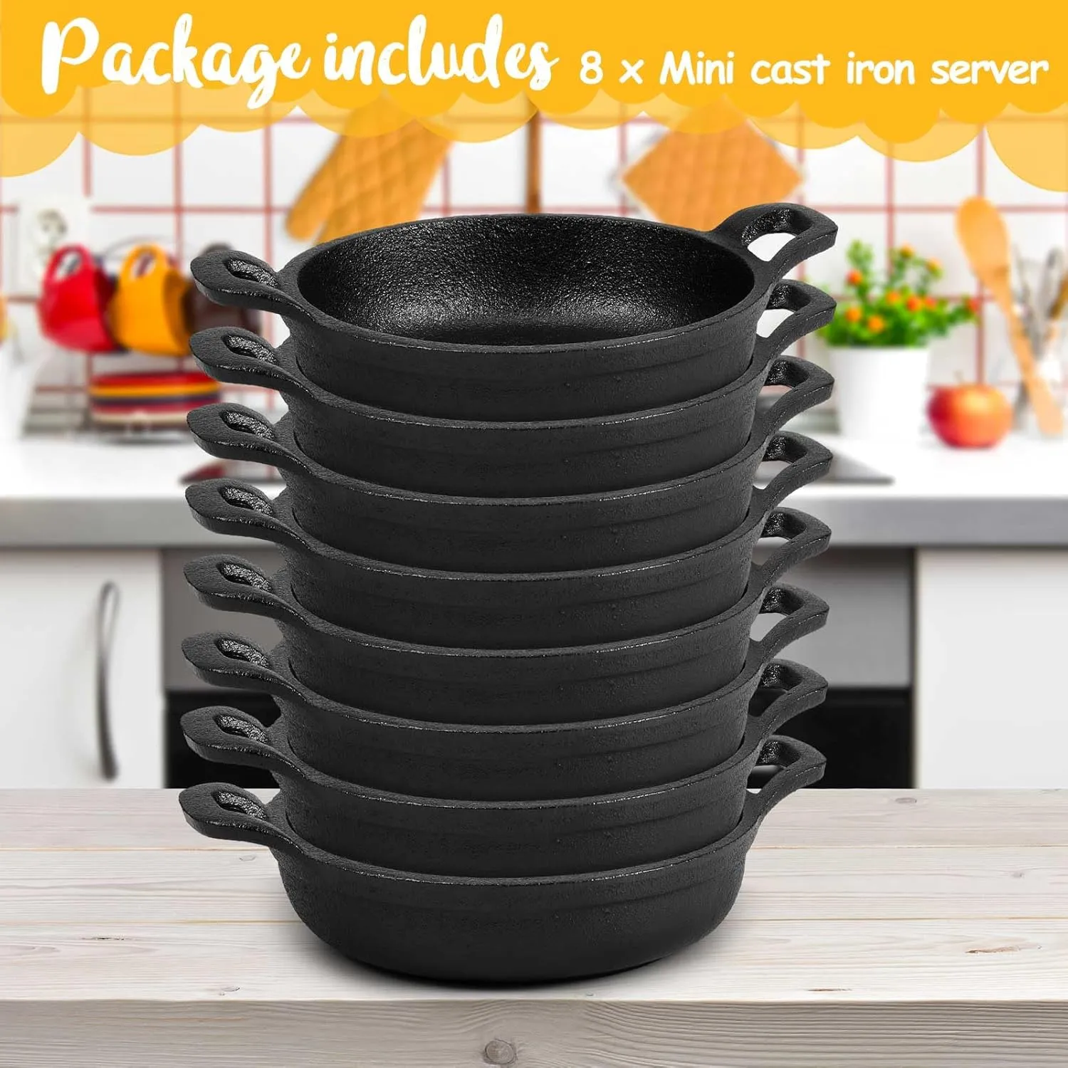 Mini Cast Iron Skillets 5 x 5 x 1.3 Inch Cast Iron Pan Small Ramekin Set Black Casserole Dish Cookware Oven Safe Mini Skillets for Kitchen Indoor Outdoor Picnic (8 Pack)
