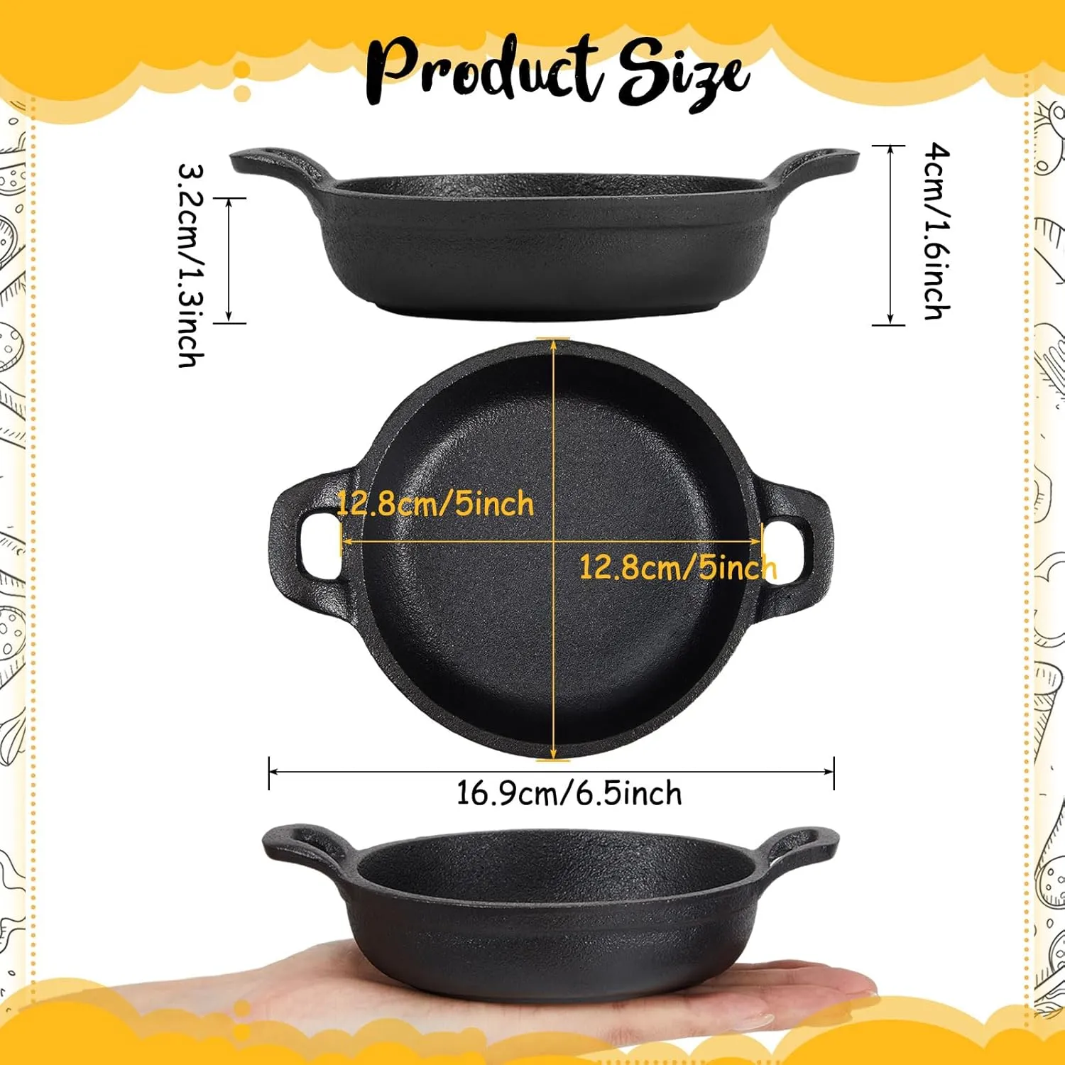 Mini Cast Iron Skillets 5 x 5 x 1.3 Inch Cast Iron Pan Small Ramekin Set Black Casserole Dish Cookware Oven Safe Mini Skillets for Kitchen Indoor Outdoor Picnic (8 Pack)