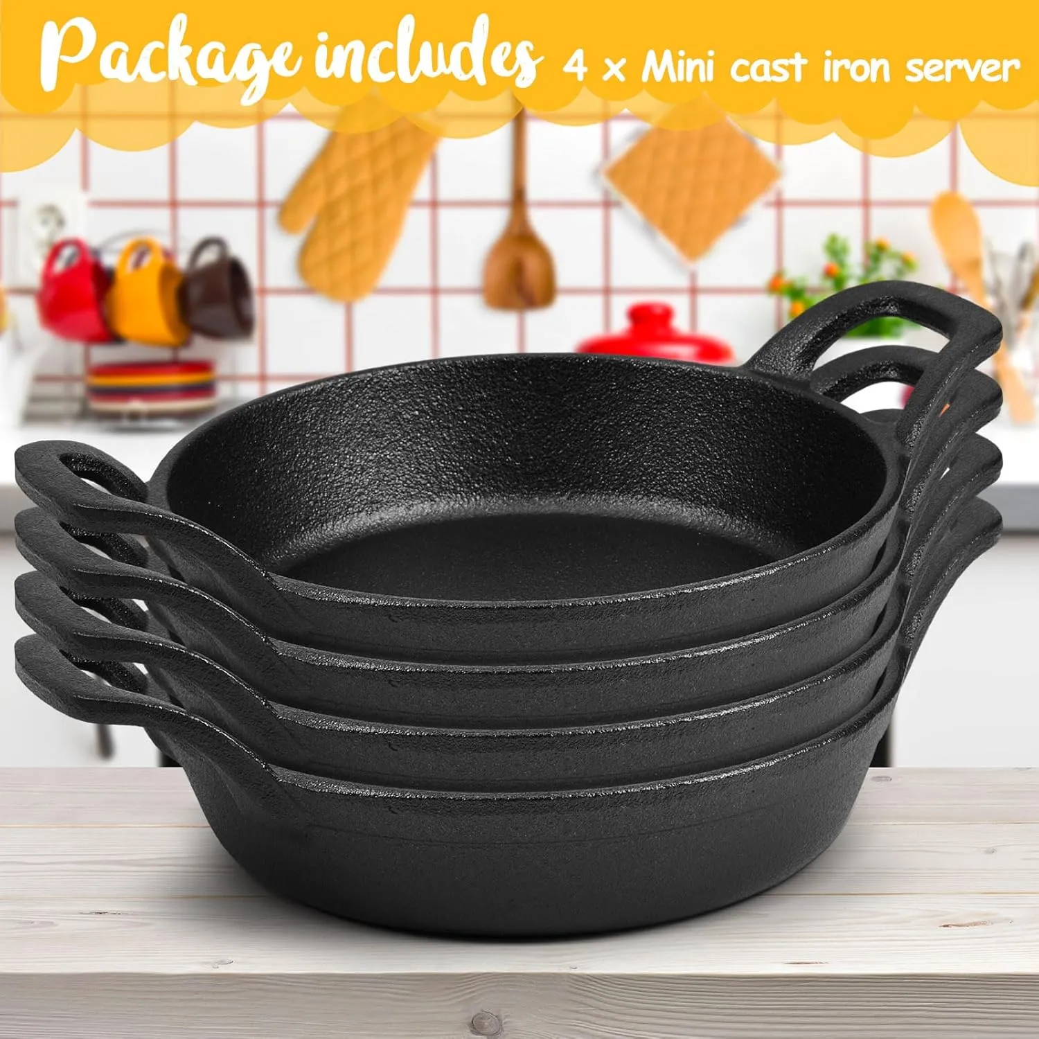 Mini Cast Iron Skillets 6.3 x 6.3 x 1.5 Inch Cast Iron Pan Small Ramekin Set Black Casserole Dish Cookware Oven Safe Mini Skillets for Kitchen Indoor Outdoor Picnic (4 Pack)
