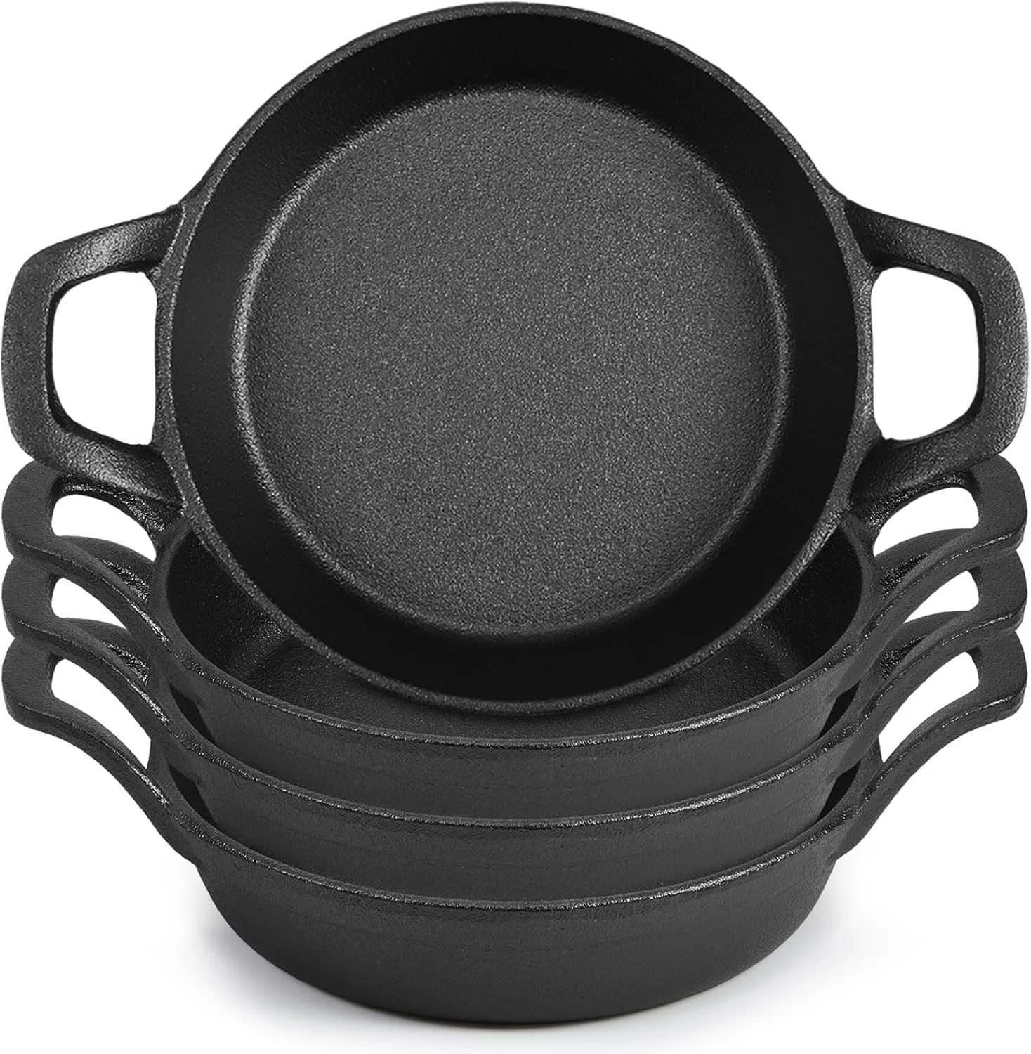 Mini Cast Iron Skillets 6.3 x 6.3 x 1.5 Inch Cast Iron Pan Small Ramekin Set Black Casserole Dish Cookware Oven Safe Mini Skillets for Kitchen Indoor Outdoor Picnic (4 Pack)
