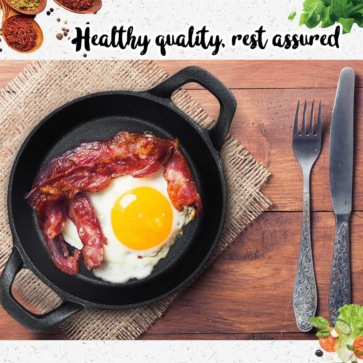 Mini Cast Iron Skillets 6.3 x 6.3 x 1.5 Inch Cast Iron Pan Small Ramekin Set Black Casserole Dish Cookware Oven Safe Mini Skillets for Kitchen Indoor Outdoor Picnic (4 Pack)