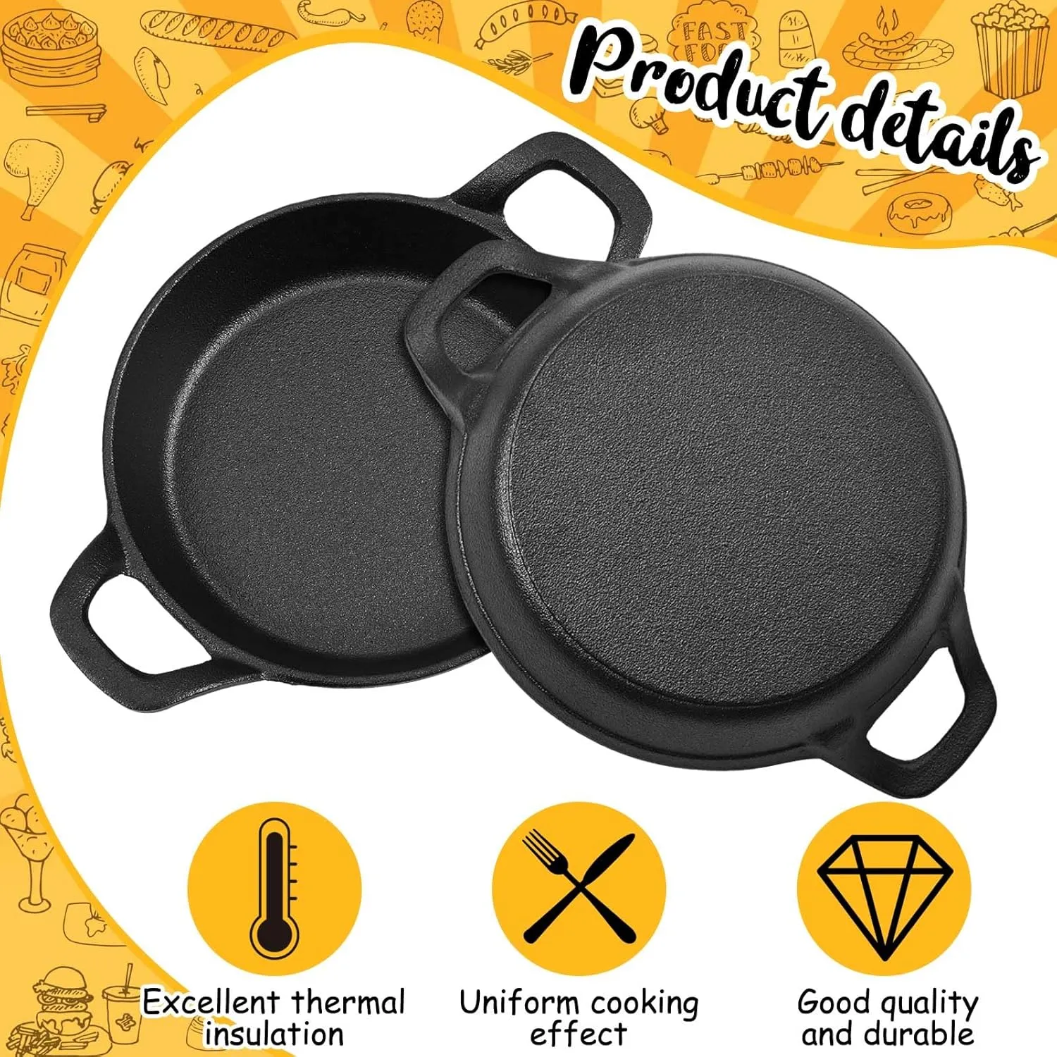 Mini Cast Iron Skillets 6.3 x 6.3 x 1.5 Inch Cast Iron Pan Small Ramekin Set Black Casserole Dish Cookware Oven Safe Mini Skillets for Kitchen Indoor Outdoor Picnic (4 Pack)