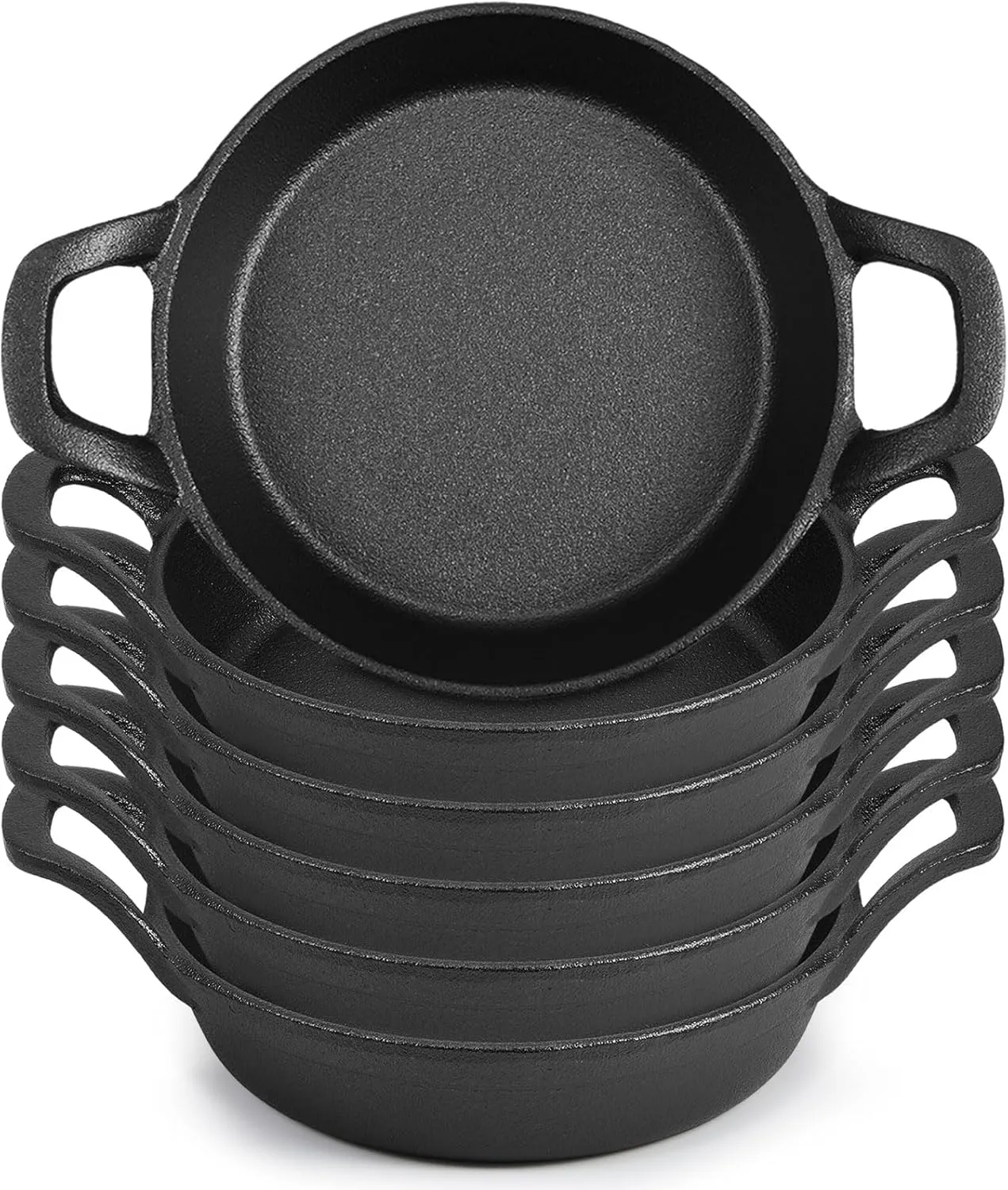 Mini Cast Iron Skillets 6.3 x 6.3 x 1.5 Inch Cast Iron Pan Small Ramekin Set Black Casserole Dish Cookware Oven Safe Mini Skillets for Kitchen Indoor Outdoor Picnic (6 Pack)