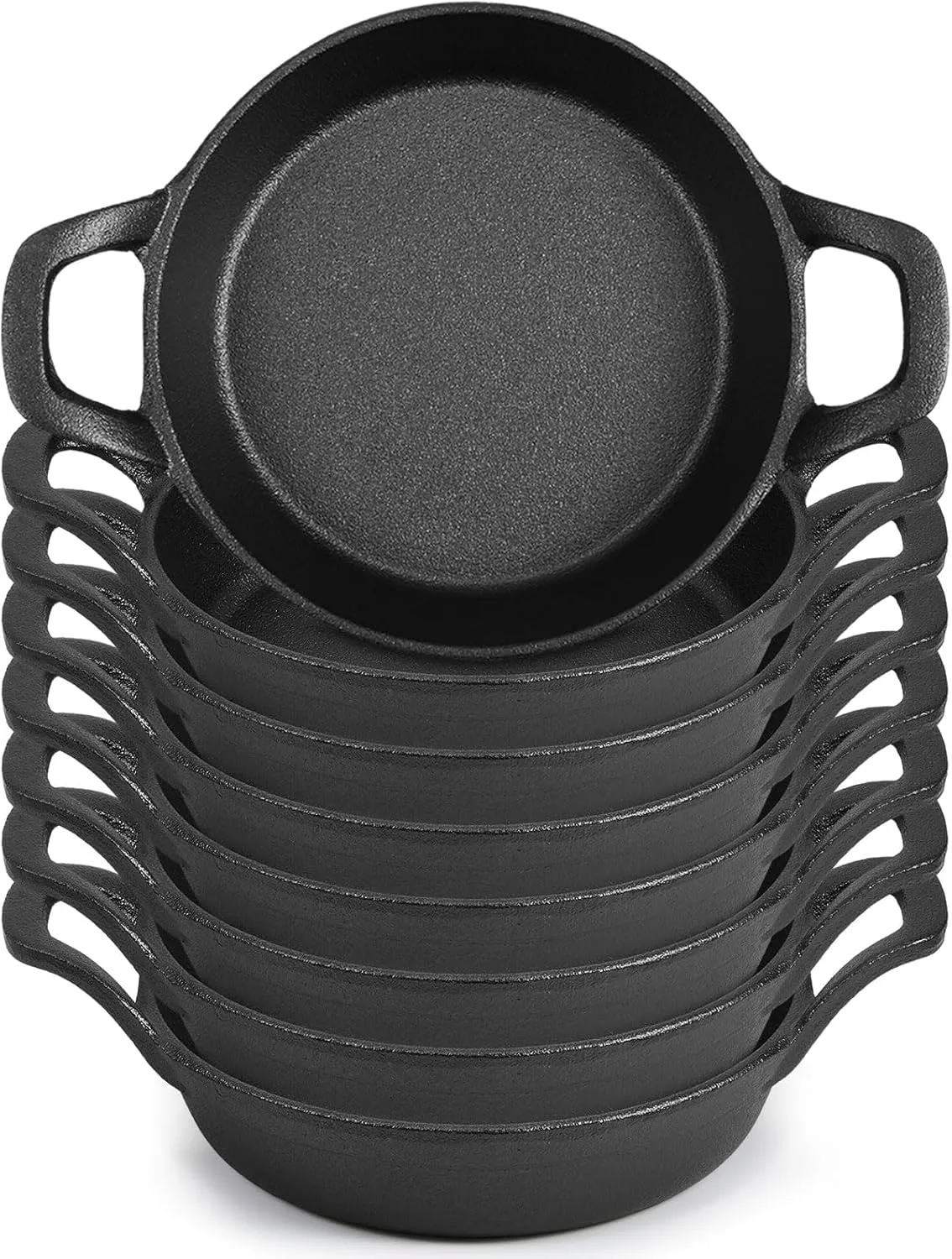 Mini Cast Iron Skillets 6.3 x 6.3 x 1.5 Inch Cast Iron Pan Small Ramekin Set Black Casserole Dish Cookware Oven Safe Mini Skillets for Kitchen Indoor Outdoor Picnic (8 Pack)