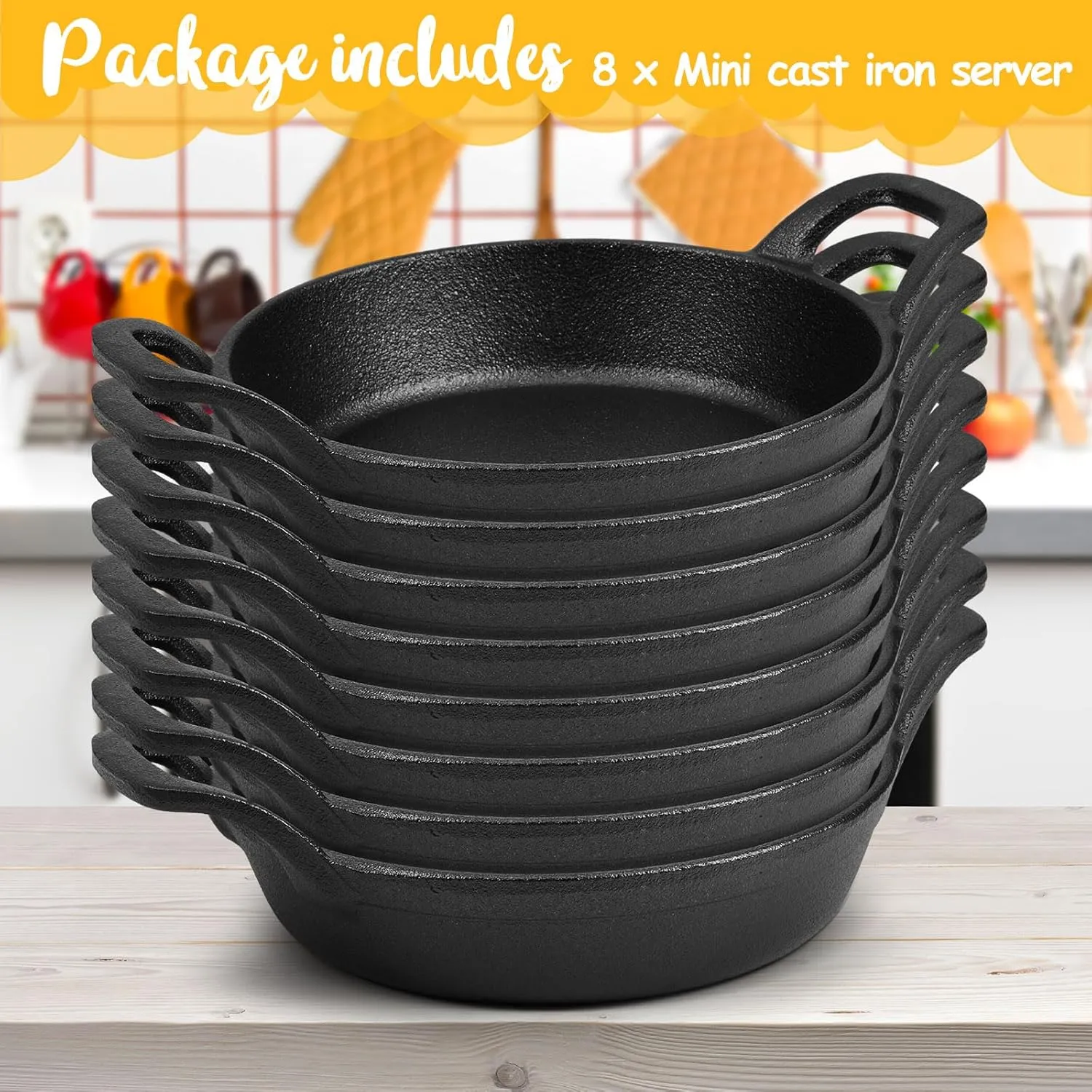 Mini Cast Iron Skillets 6.3 x 6.3 x 1.5 Inch Cast Iron Pan Small Ramekin Set Black Casserole Dish Cookware Oven Safe Mini Skillets for Kitchen Indoor Outdoor Picnic (8 Pack)