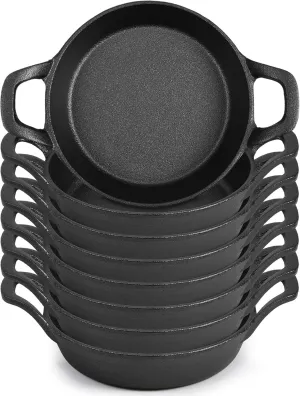 Mini Cast Iron Skillets 6.3 x 6.3 x 1.5 Inch Cast Iron Pan Small Ramekin Set Black Casserole Dish Cookware Oven Safe Mini Skillets for Kitchen Indoor Outdoor Picnic (8 Pack)