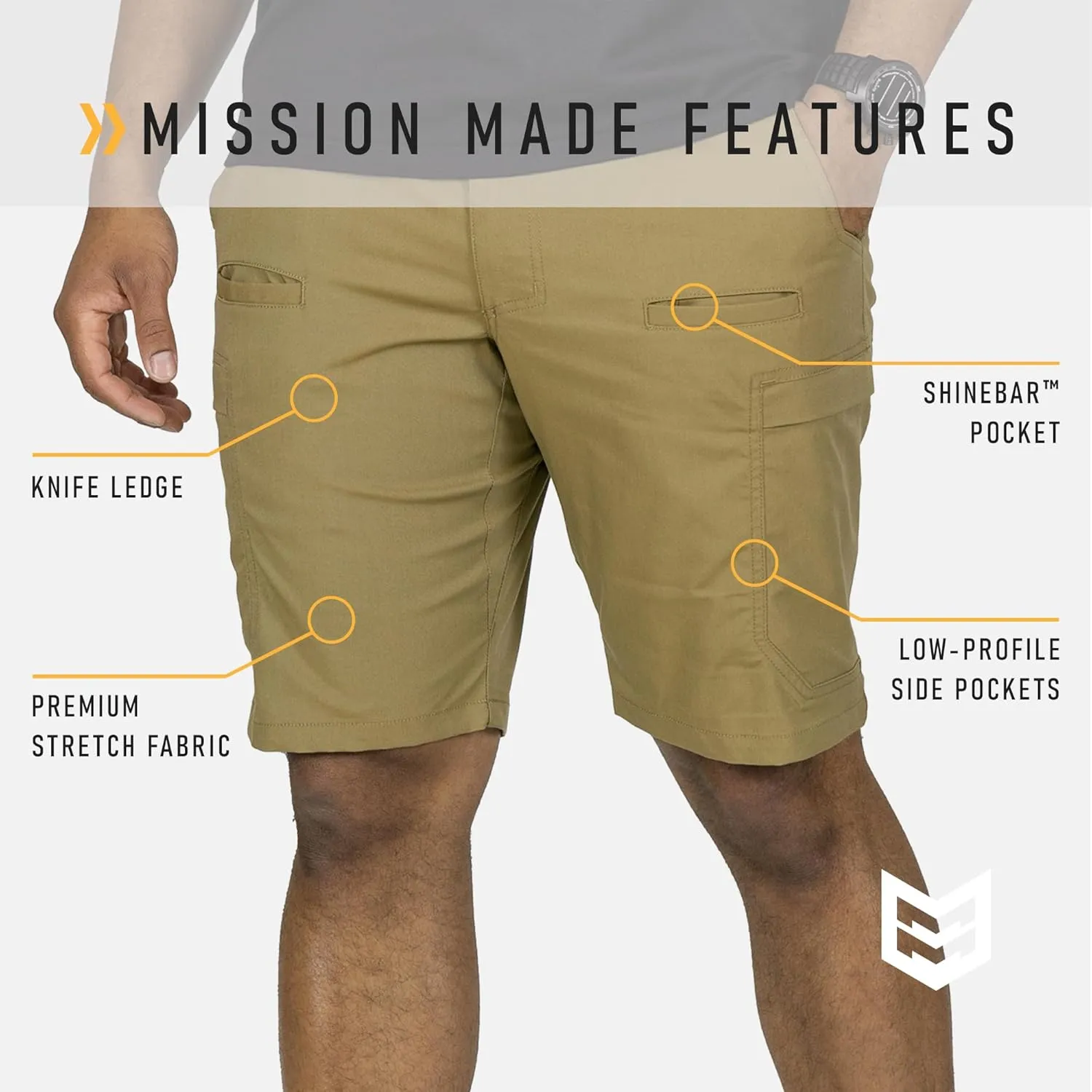 MISSION MADE Tactical Shorts for Men, Water Repellent, Lightweight, Premium Stretch, Hiking Outdoor Work Shorts
