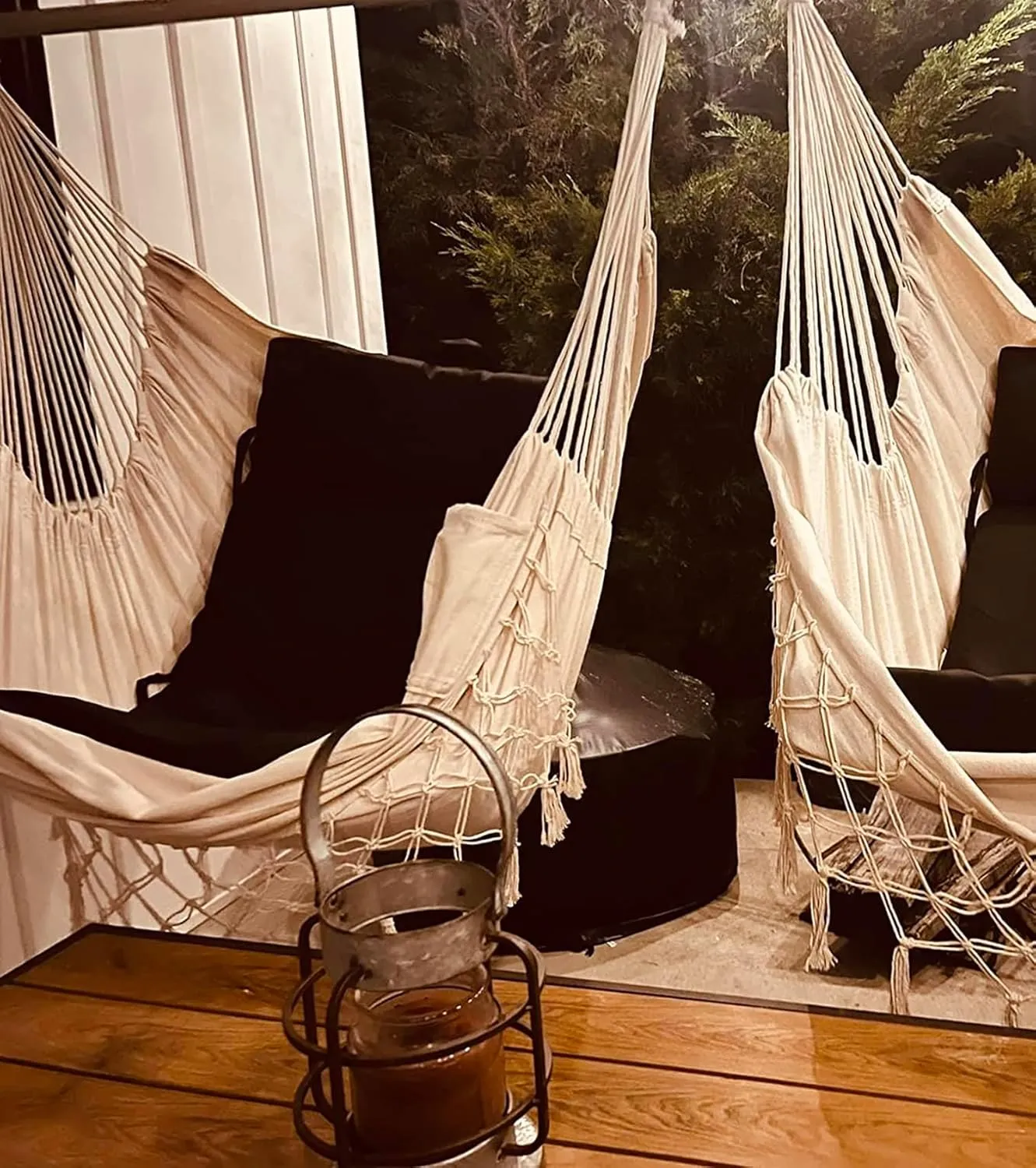 MIZTLI Hammock Chair Hanging Chair Swing Chair XXL Large Macrame Swing Indoor Hammock for Bedroom - Max 500 Lbs - 2 Cushions & All Hanging Kit Included