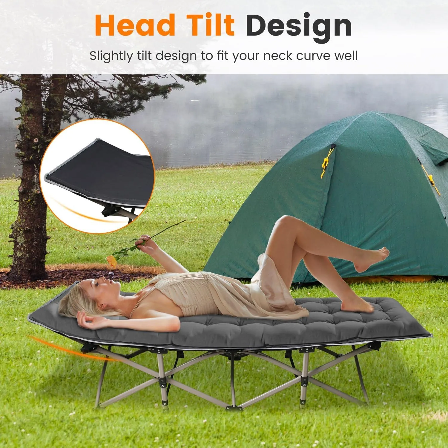 Moclever Folding Camping Cot, Portable Sleeping Cot for Adults, Heavy-Duty 440LBS Capacity Bed, Tear-Resistant 600D Oxford with Removable Soft Pad, 10 Sturdy Legs for Outdoor Camping,Travel,Office Nap
