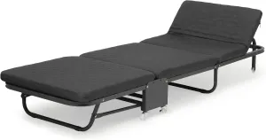 MoNiBloom Folding Bed with Mattress, Rollaway Day Bed Cot Size for Adults w/Adjustable 6 Position, Portable Foldable Guest Bed for Home, Steady Frame with Max 660lbs Load, Easy Storage, Black