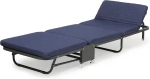MoNiBloom Folding Bed with Mattress, Rollaway Day Bed Cot Size for Adults w/Adjustable 6 Position, Portable Foldable Guest Bed for Home, Steady Frame with Max 660lbs Load, Easy Storage, Navy Blue