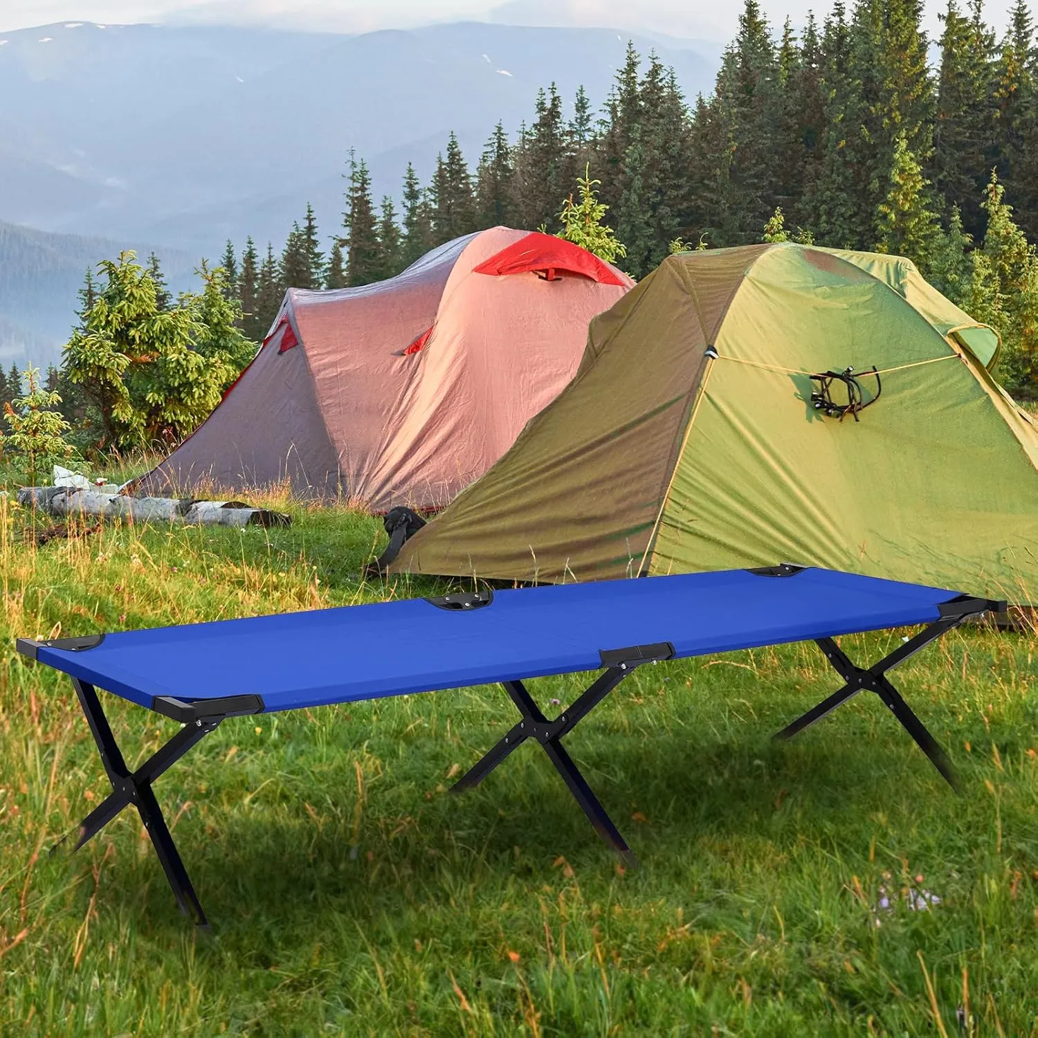MoNiBloom Folding Camping Cot Portable Fold up Cots with Carry Bag for Sleeping Lounging Office/Home Nap Outdoor Travel, 660lbs (Max Load), Blue