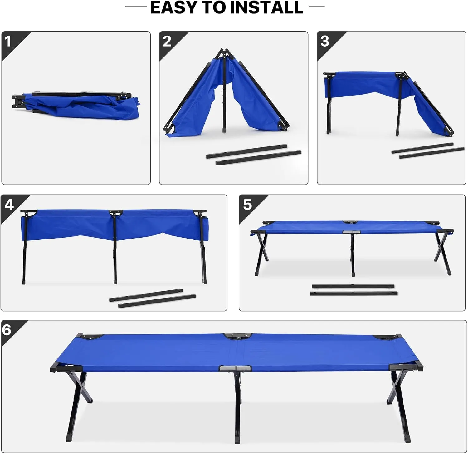 MoNiBloom Folding Camping Cot Portable Fold up Cots with Carry Bag for Sleeping Lounging Office/Home Nap Outdoor Travel, 660lbs (Max Load), Blue