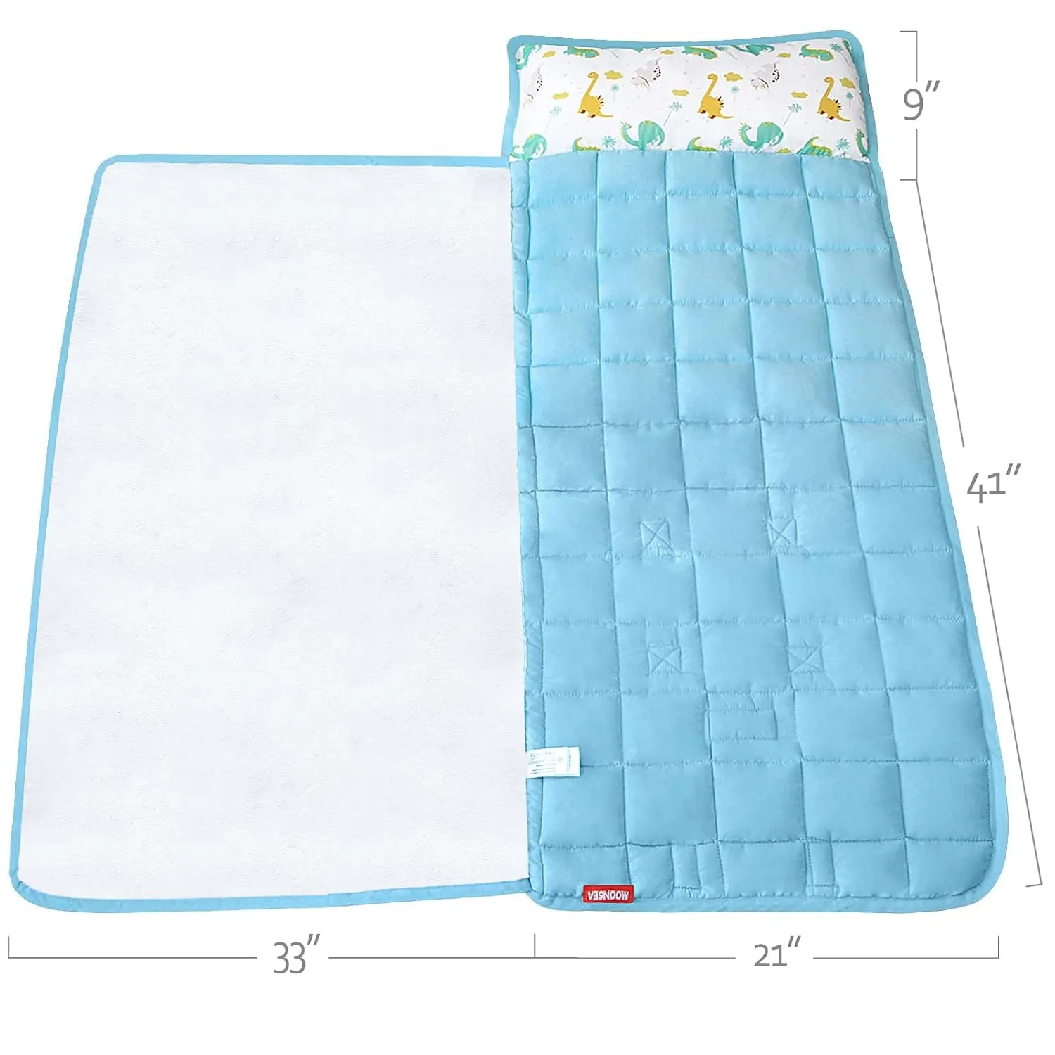 Moonsea Nap Mat for Toddlers Dinosaur with Pillow and Fleece Minky Blanket, Lightweight Perfect for Kids Preschool, Daycare, Travel Sleeping Bag Boys Girls, 21" x 50" Fit on a Standard Cot