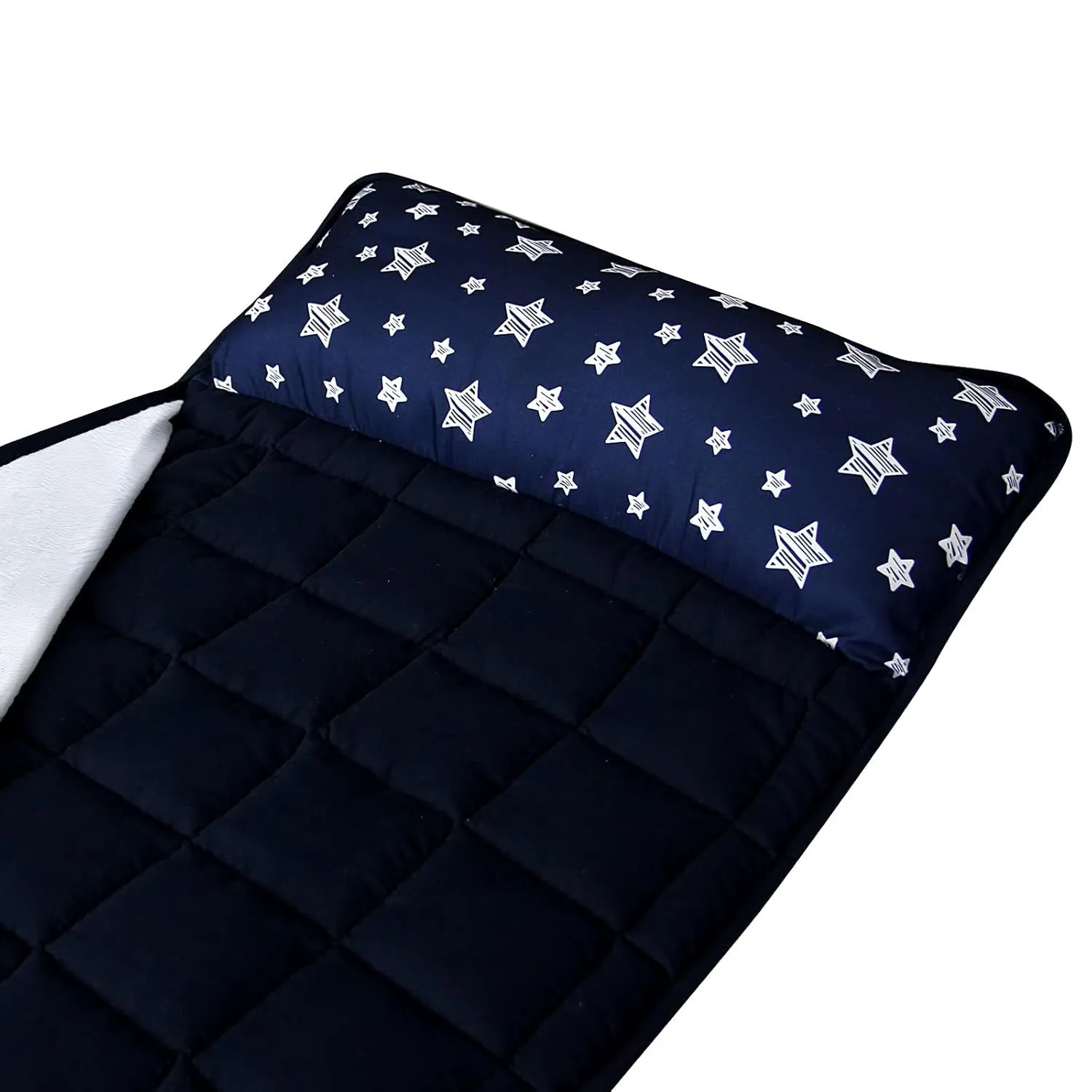 Moonsea Toddler Nap Mat Boy Navy with Pillow and Fleece Minky Blanket, Lightweight and Soft Perfect for Kids Preschool, Daycare, Travel Sleeping Bag for Boys, 21" x 50" Fit on a Standard Cot