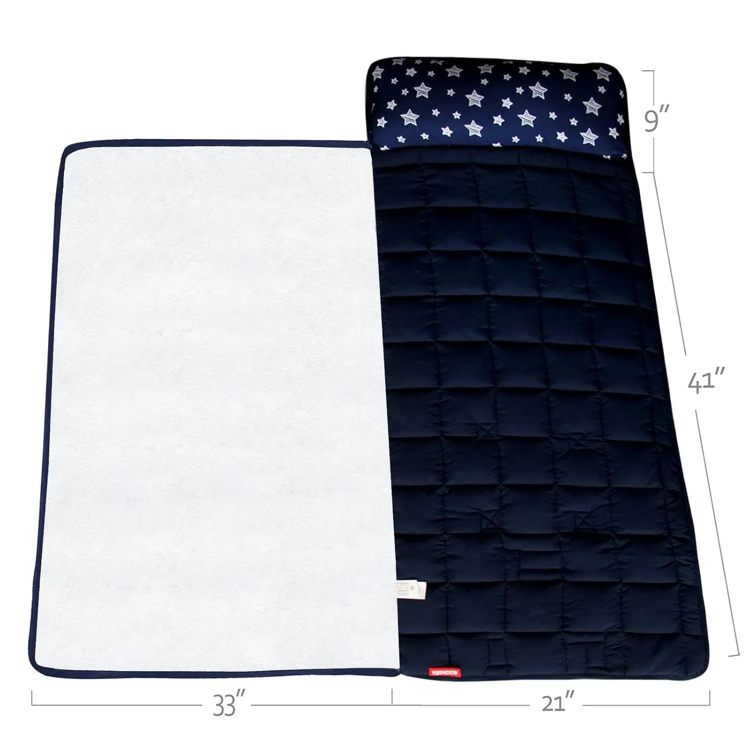 Moonsea Toddler Nap Mat Boy Navy with Pillow and Fleece Minky Blanket, Lightweight and Soft Perfect for Kids Preschool, Daycare, Travel Sleeping Bag for Boys, 21" x 50" Fit on a Standard Cot