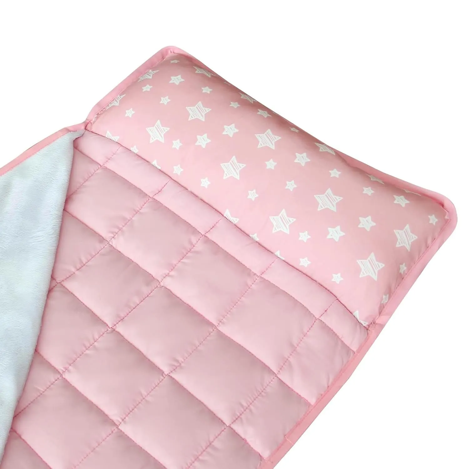 Moonsea Toddler Nap Mat Pink, with Pillow and Fleece Minky Blanket, Lightweight and Soft Perfect for Kids Preschool, Daycare, Travel Sleeping Bag for Girls, 21" x 50" Fit on a Standard Cot