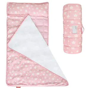 Moonsea Toddler Nap Mat Pink, with Pillow and Fleece Minky Blanket, Lightweight and Soft Perfect for Kids Preschool, Daycare, Travel Sleeping Bag for Girls, 21" x 50" Fit on a Standard Cot