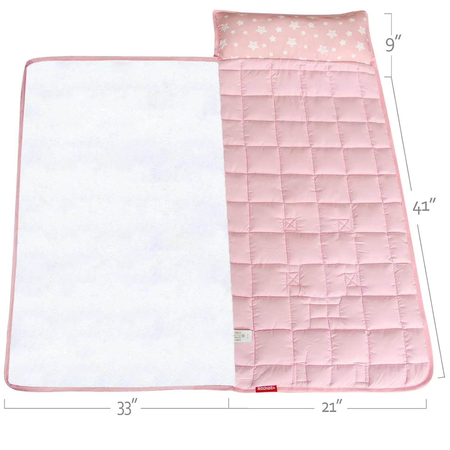 Moonsea Toddler Nap Mat Pink, with Pillow and Fleece Minky Blanket, Lightweight and Soft Perfect for Kids Preschool, Daycare, Travel Sleeping Bag for Girls, 21" x 50" Fit on a Standard Cot