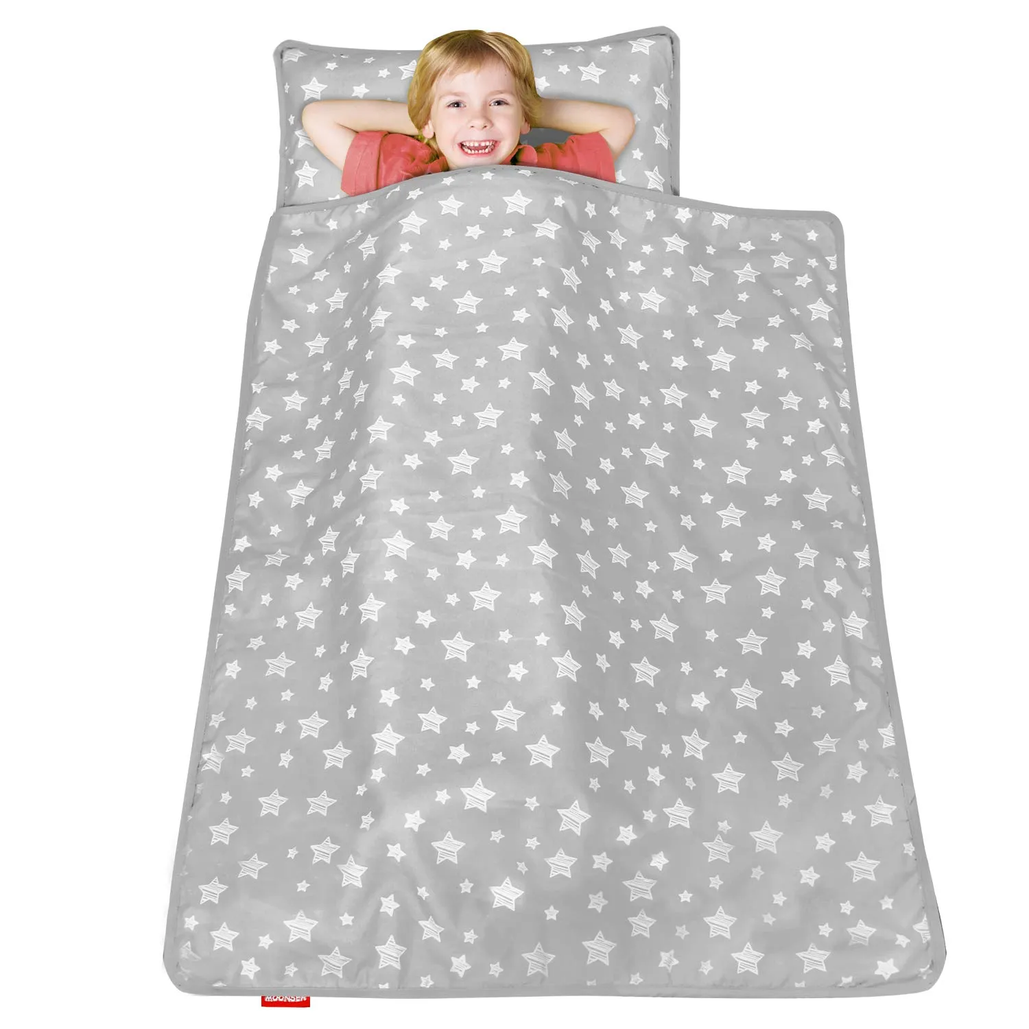 Moonsea Toddler Nap Mat with Pillow and Fleece Minky Blanket, Lightweight, Soft Perfect for Kids Preschool, Daycare, Travel Sleeping Bag Boys and Girls, 21" x 50" Fit Standard Cot