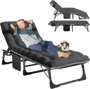 MOPHOTO Portable Folding Camping Cot with Mattress, Adjustable 5-Position Lounge Chaise Chairs Folding Bed Sleeping Cots Beds for Adults, Use for Outdoor Travel Camp Beach Patio