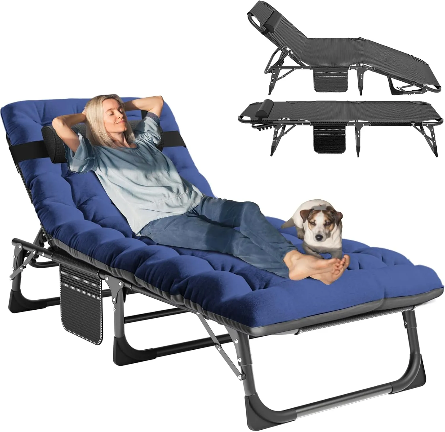 MOPHOTO Portable Folding Camping Cot with Mattress, Adjustable 5-Position Lounge Chaise Chairs Folding Bed Sleeping Cots Beds for Adults, Use for Outdoor Travel Camp Beach Patio