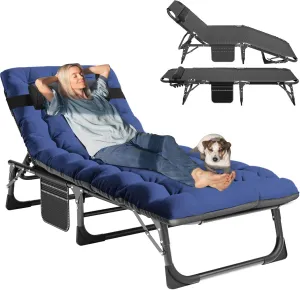 MOPHOTO Portable Folding Camping Cot with Mattress, Adjustable 5-Position Lounge Chaise Chairs Folding Bed Sleeping Cots Beds for Adults, Use for Outdoor Travel Camp Beach Patio