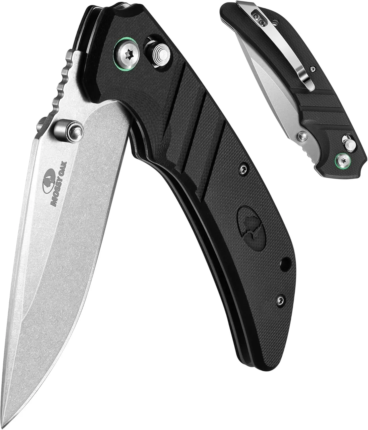 MOSSY OAK Folding Pocket Knife, 4" Stonewash Blade Tactical Knife, G10 Handle Small EDC Knives with Pocket Clip & Axis Lock for Camping Survival Hiking, Premium Outdoor Gifts for Men Women