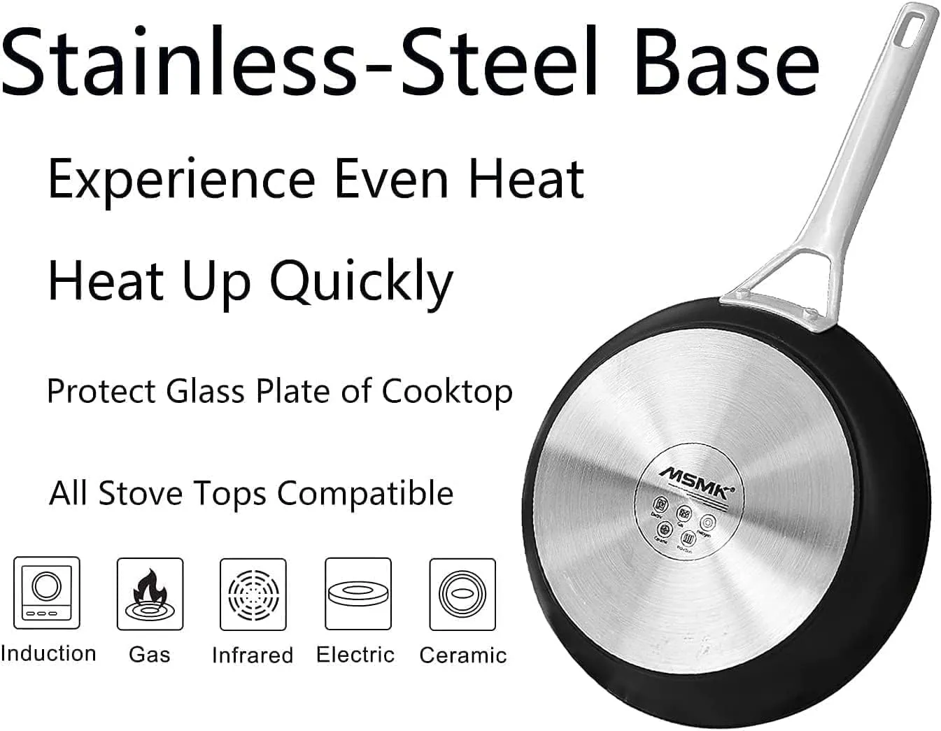 MsMk 11 Inch Nonstick Frying Pan with Lid，Titanium and Ceramic Nonstick skillet with lid, PFOA Free Non-Toxic, Stay-Cool Handle, Scratch-resistant, Induction Skillet With Lid for Induction, Ceramic