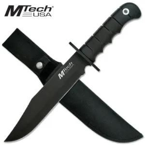 MTech MT096 14" BIG Fixed Black Blade Bowie Knife,Finger Grip Handle & Sheath!