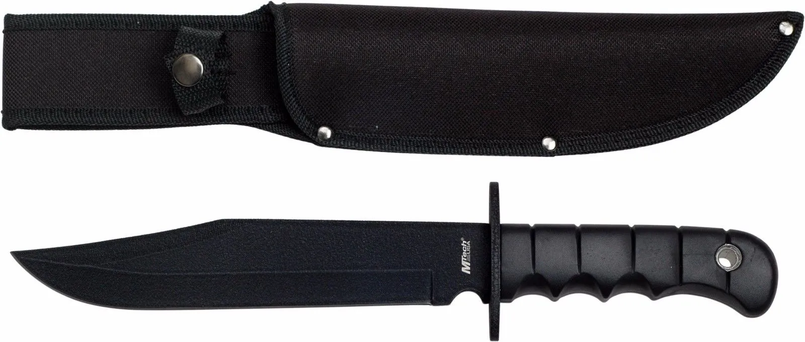 MTech MT096 14" BIG Fixed Black Blade Bowie Knife,Finger Grip Handle & Sheath!