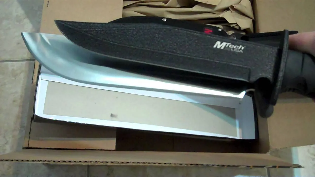MTech MT096 14" BIG Fixed Black Blade Bowie Knife,Finger Grip Handle & Sheath!