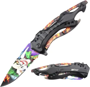 MTECH USA Folding Knife, 3.75-Inch Half-Serrated Blade, Titanium Coating, Glass Breaker, Pocket Clip