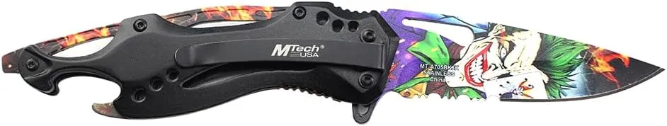MTECH USA Folding Knife, 3.75-Inch Half-Serrated Blade, Titanium Coating, Glass Breaker, Pocket Clip
